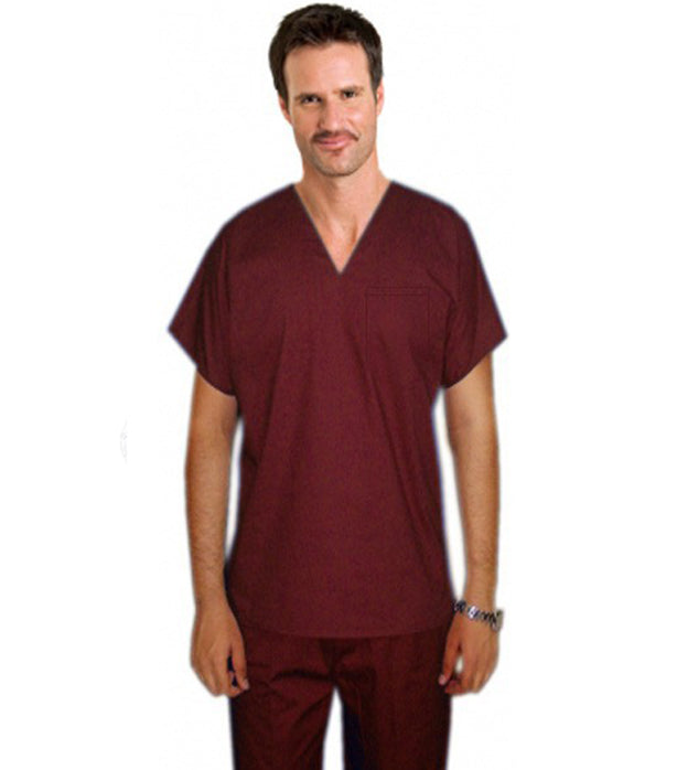 Poplin Top v neck 1 pocket reversible solid top half sleeve unisex