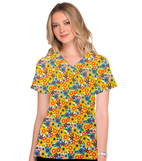 Printed Scrub Top v neck 2 pocket half Sleeve Unisex
