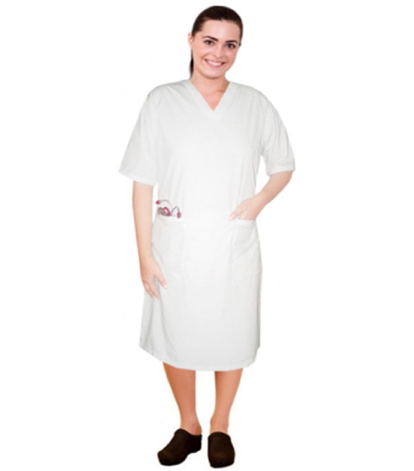 Poplin Women Nursing Dress V Neck Knee length with Zip - 2 Front Pockets, Half Sleeves
